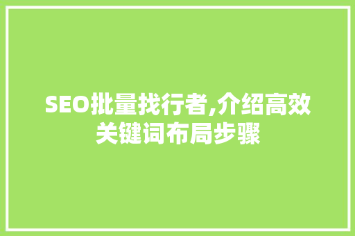 SEO批量找行者,介绍高效关键词布局步骤