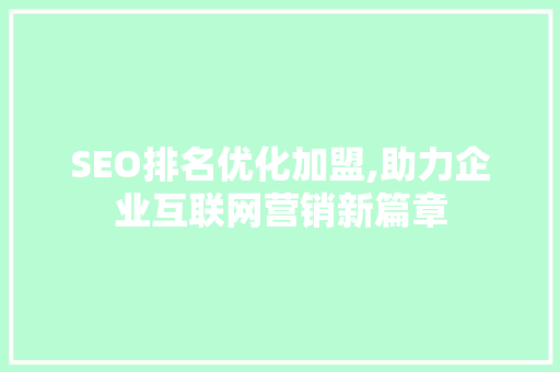 SEO排名优化加盟,助力企业互联网营销新篇章