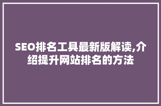 SEO排名工具最新版解读,介绍提升网站排名的方法