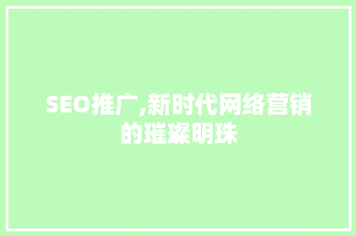 SEO推广,新时代网络营销的璀璨明珠