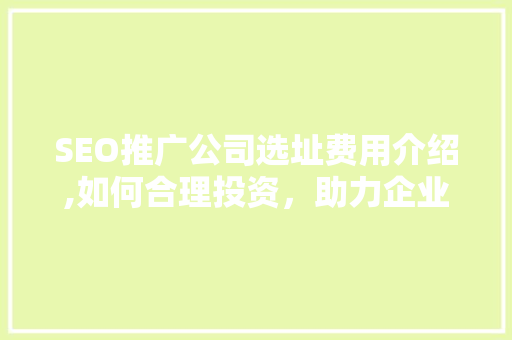 SEO推广公司选址费用介绍,如何合理投资，助力企业品牌腾飞