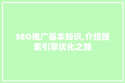 SEO推广基本知识,介绍搜索引擎优化之路