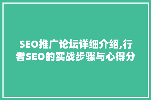 SEO推广论坛详细介绍,行者SEO的实战步骤与心得分享