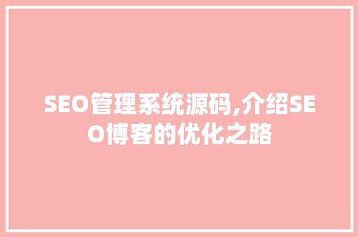 SEO管理系统源码,介绍SEO博客的优化之路