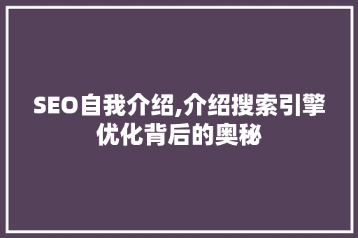 SEO自我介绍,介绍搜索引擎优化背后的奥秘