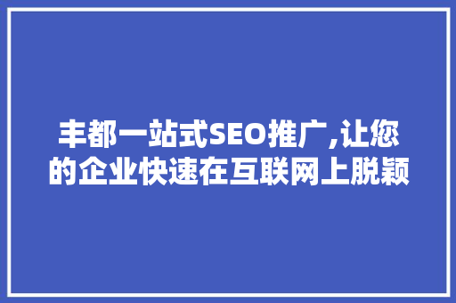 丰都一站式SEO推广,让您的企业快速在互联网上脱颖而出