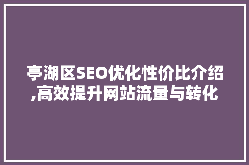亭湖区SEO优化性价比介绍,高效提升网站流量与转化率