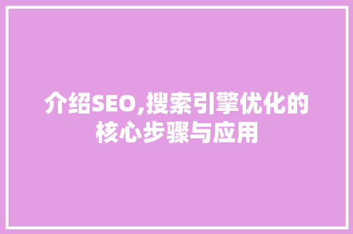 介绍SEO,搜索引擎优化的核心步骤与应用