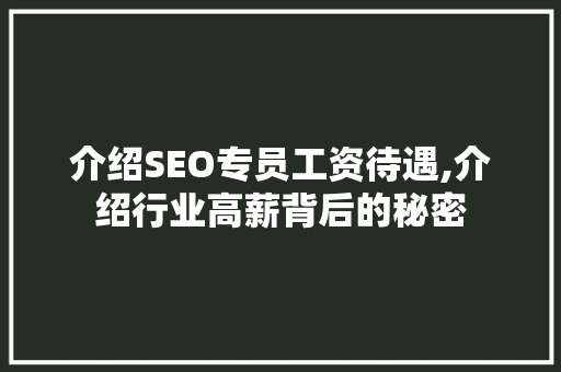 介绍SEO专员工资待遇,介绍行业高薪背后的秘密
