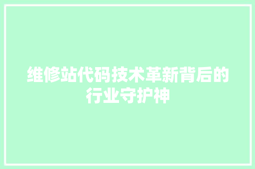 维修站代码技术革新背后的行业守护神