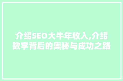 介绍SEO大牛年收入,介绍数字背后的奥秘与成功之路