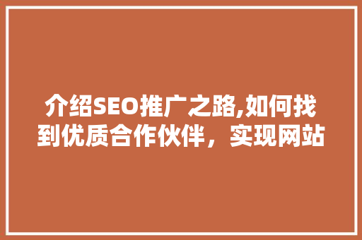 介绍SEO推广之路,如何找到优质合作伙伴，实现网站流量翻倍