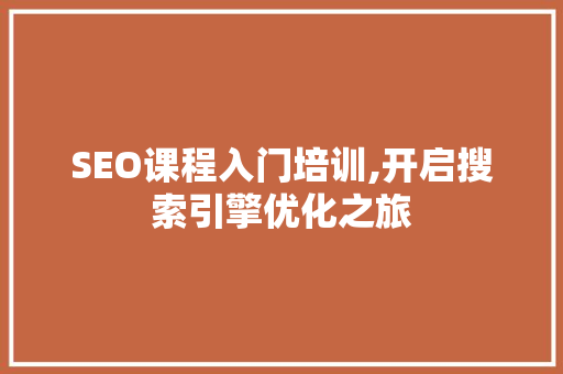 SEO课程入门培训,开启搜索引擎优化之旅