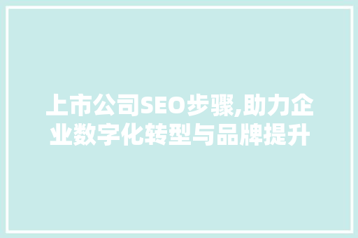 上市公司SEO步骤,助力企业数字化转型与品牌提升