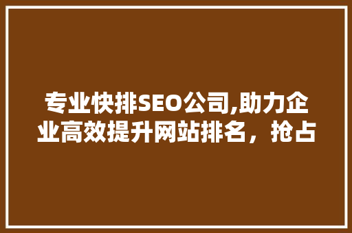 专业快排SEO公司,助力企业高效提升网站排名，抢占互联网市场先机