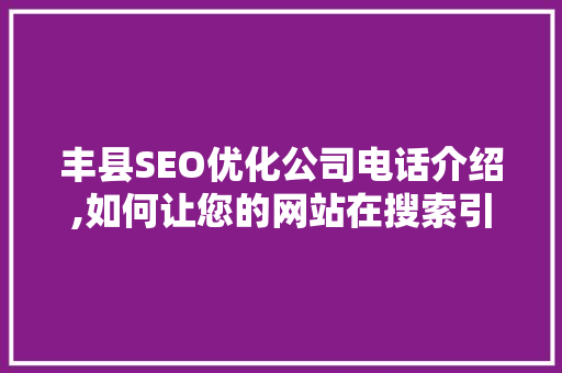 丰县SEO优化公司电话介绍,如何让您的网站在搜索引擎中脱颖而出