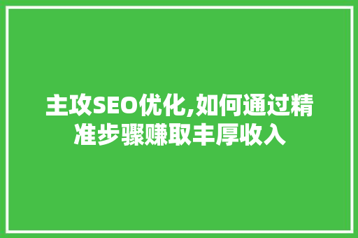 主攻SEO优化,如何通过精准步骤赚取丰厚收入