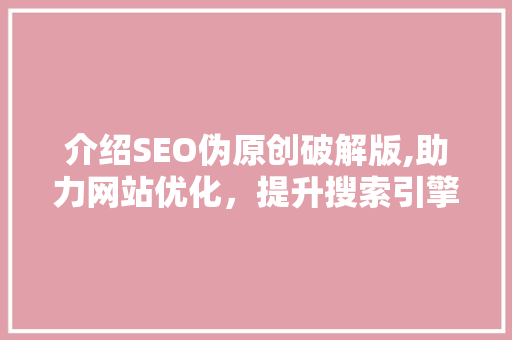 介绍SEO伪原创破解版,助力网站优化，提升搜索引擎排名