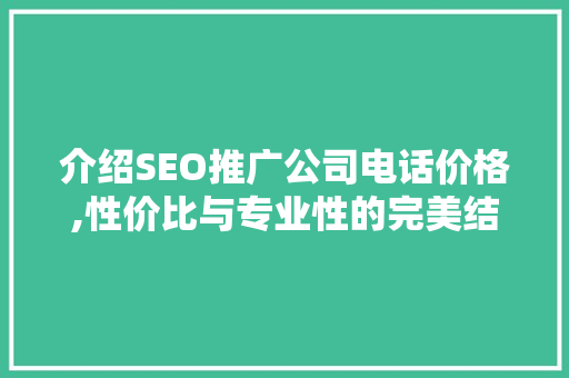 介绍SEO推广公司电话价格,性价比与专业性的完美结合