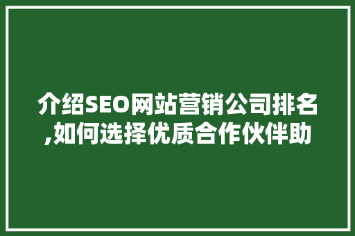 介绍SEO网站营销公司排名,如何选择优质合作伙伴助力企业腾飞
