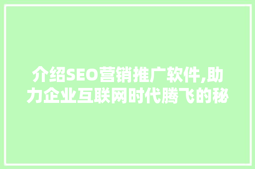 介绍SEO营销推广软件,助力企业互联网时代腾飞的秘密武器