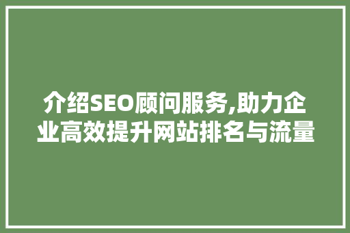 介绍SEO顾问服务,助力企业高效提升网站排名与流量
