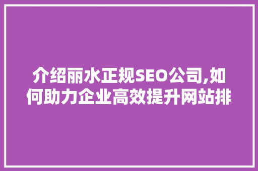 介绍丽水正规SEO公司,如何助力企业高效提升网站排名