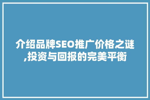 介绍品牌SEO推广价格之谜,投资与回报的完美平衡