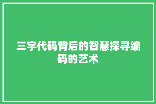 三字代码背后的智慧探寻编码的艺术