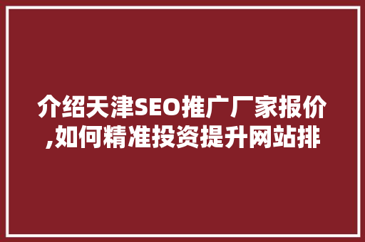 介绍天津SEO推广厂家报价,如何精准投资提升网站排名