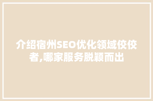 介绍宿州SEO优化领域佼佼者,哪家服务脱颖而出