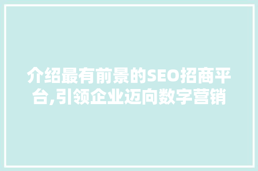 介绍最有前景的SEO招商平台,引领企业迈向数字营销新高峰
