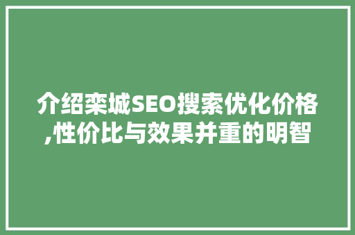 介绍栾城SEO搜索优化价格,性价比与效果并重的明智选择