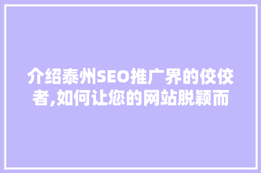 介绍泰州SEO推广界的佼佼者,如何让您的网站脱颖而出