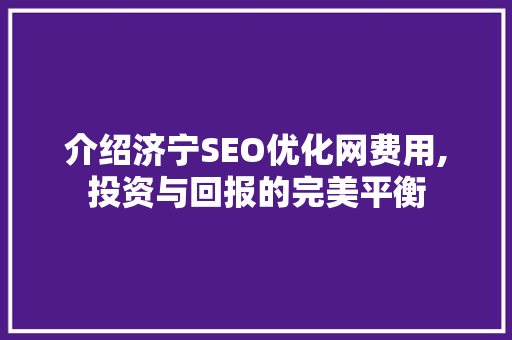 介绍济宁SEO优化网费用,投资与回报的完美平衡