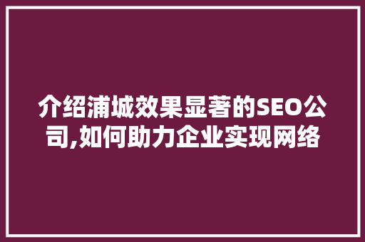介绍浦城效果显著的SEO公司,如何助力企业实现网络营销新突破