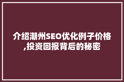 介绍潮州SEO优化例子价格,投资回报背后的秘密