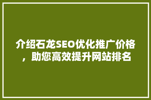 介绍石龙SEO优化推广价格，助您高效提升网站排名