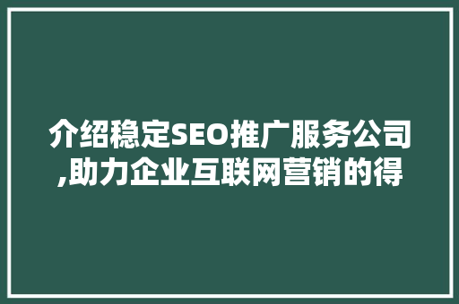 介绍稳定SEO推广服务公司,助力企业互联网营销的得力助手
