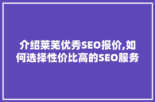 介绍莱芜优秀SEO报价,如何选择性价比高的SEO服务