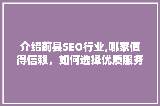 介绍蓟县SEO行业,哪家值得信赖，如何选择优质服务