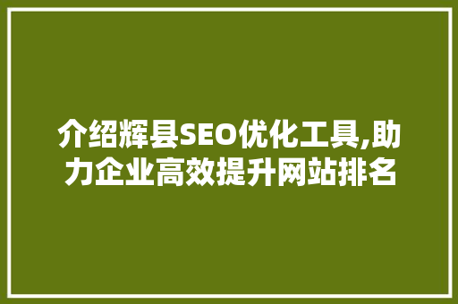 介绍辉县SEO优化工具,助力企业高效提升网站排名
