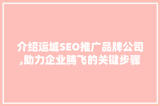 介绍运城SEO推广品牌公司,助力企业腾飞的关键步骤