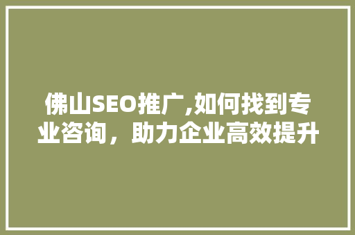 佛山SEO推广,如何找到专业咨询，助力企业高效提升网络知名度