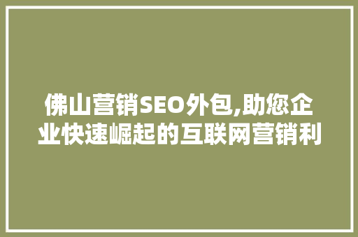 佛山营销SEO外包,助您企业快速崛起的互联网营销利器