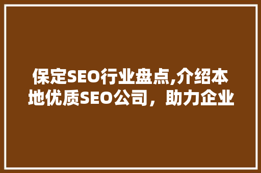 保定SEO行业盘点,介绍本地优质SEO公司，助力企业腾飞