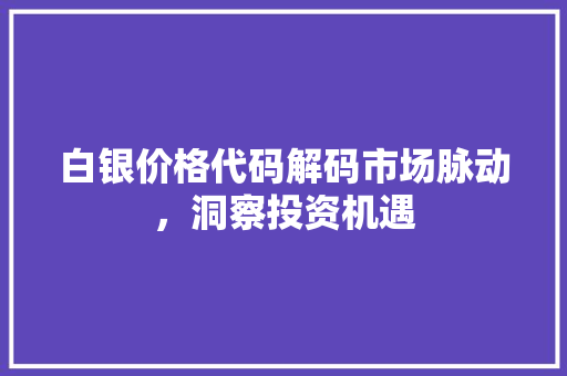 白银价格代码解码市场脉动，洞察投资机遇