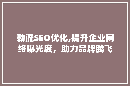 勒流SEO优化,提升企业网络曝光度，助力品牌腾飞