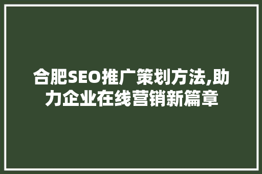合肥SEO推广策划方法,助力企业在线营销新篇章