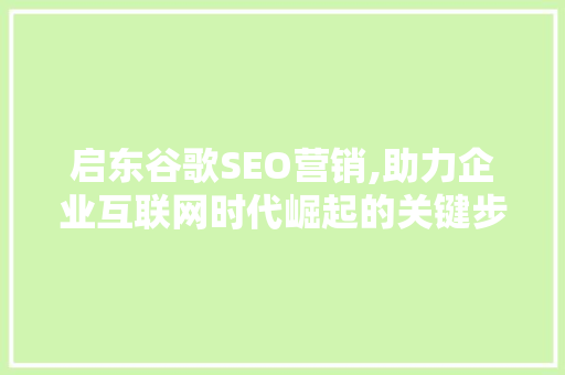 启东谷歌SEO营销,助力企业互联网时代崛起的关键步骤